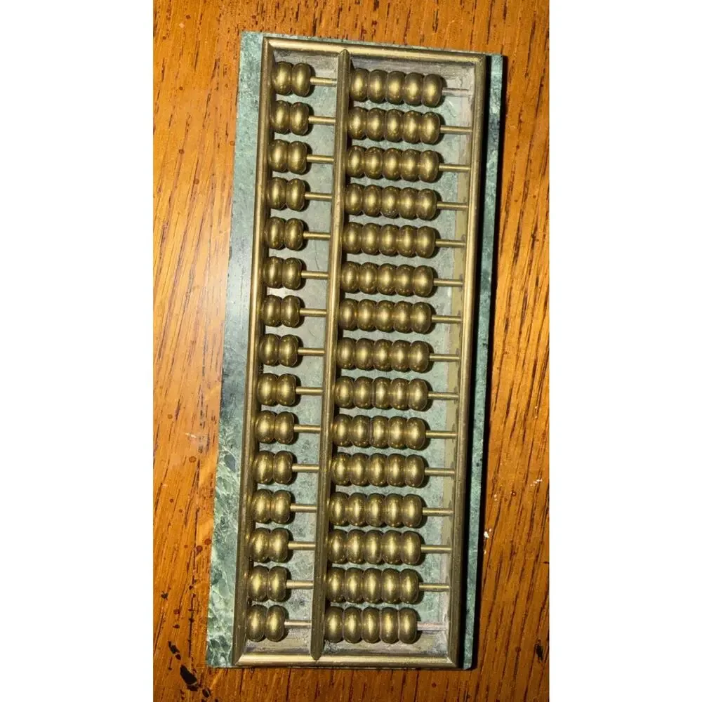 Vintage Mini Brass Abacus Green Marble Base Desk Paperweight 5.5”